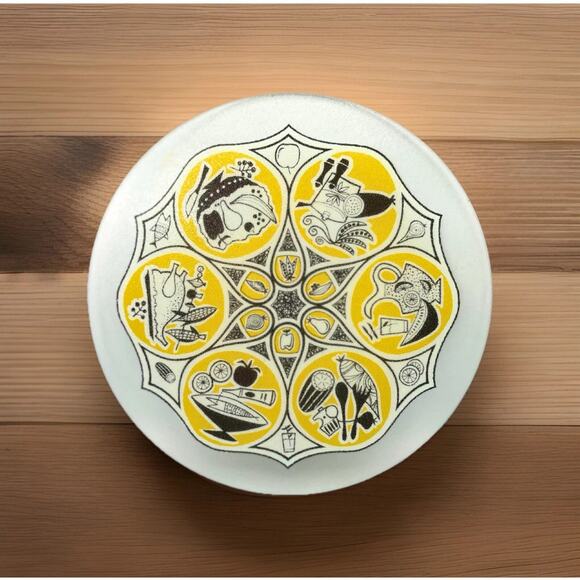 True Vintage MCM Round Glass Cutting Board Trivet - Picture 1 of 7